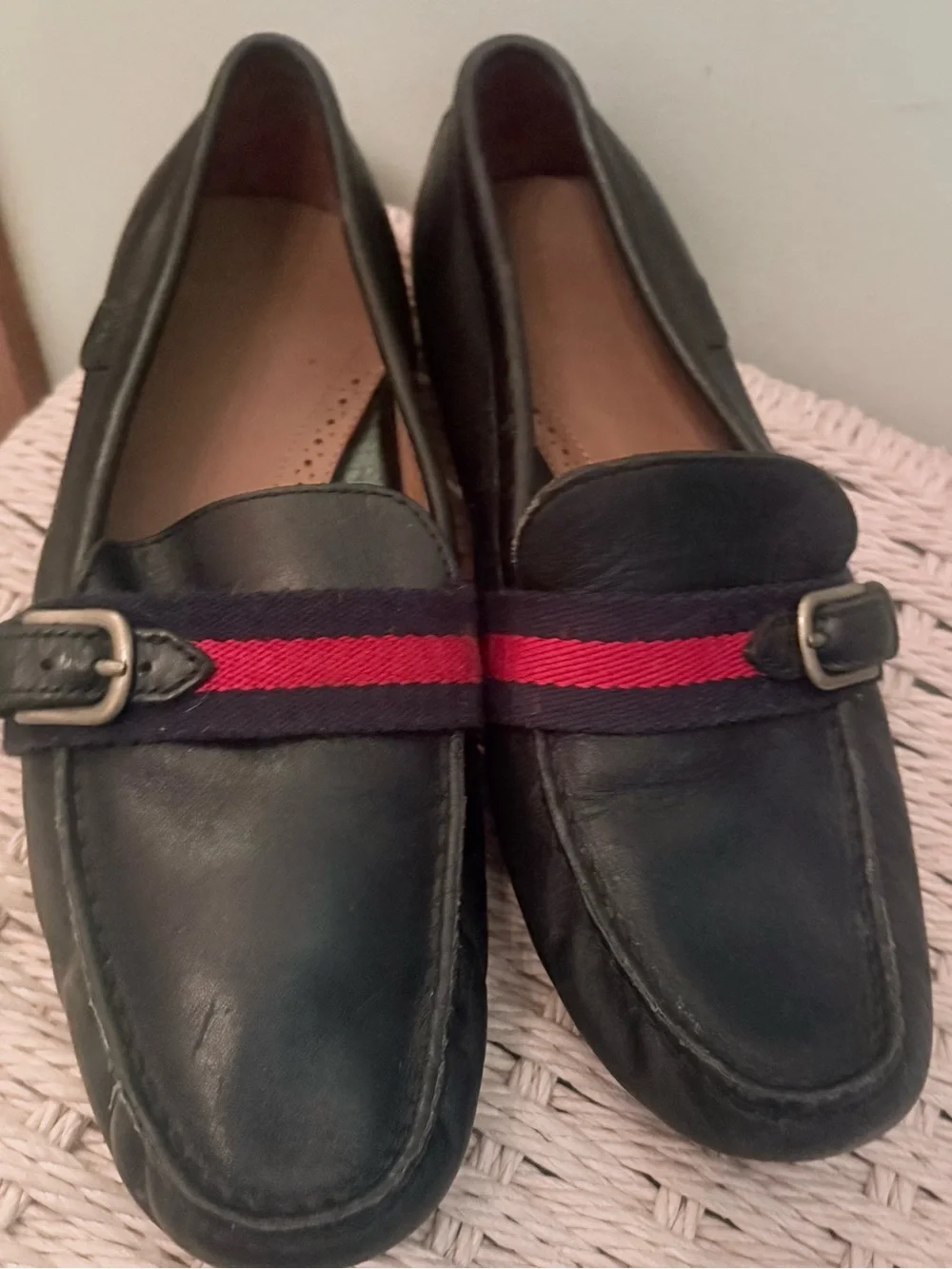 Polo Ralph Lauren Black Leather Loafers with Red Stripe size 10 men’s